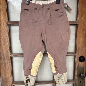 Joce & Co. Men's Vintage Wool Jodhpurs Riding Pants Brown Beige Button Cuff